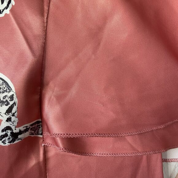 Pink Satin Button Up Maxi Ruffle Sleeve Tiered Dress M Tropical Animal Print Art - Picture 10 of 16